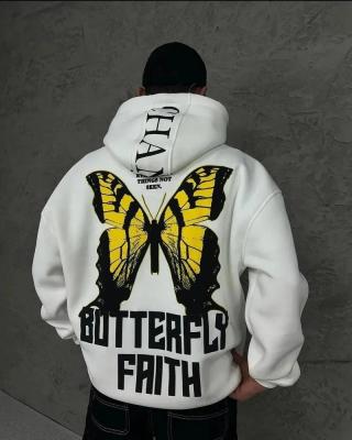 هودي أوفر سايز ابيض- Butterfly faith