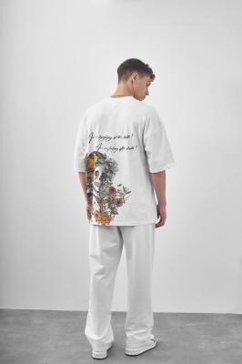 تي شيرت أوفر سايز أبيض- Skull Flower
