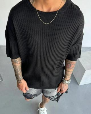 تيشيرت وافل أوفرسايز أسود