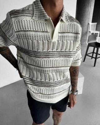 تيشيرت بولو محبوك بني أوفرسايز