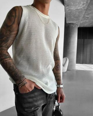 تيشيرت بلا أكمام محبوك أبيض