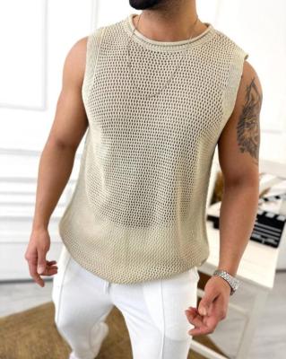 تيشيرت بلا أكمام محبوك بيج