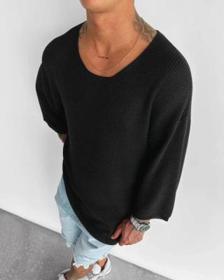 تيشيرت محبوك طويل أوفرسايز أسود