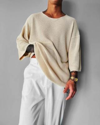 تيشيرت محبوك طويل أوفرسايز بيج